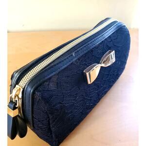 Victoria's Secret Black Lace Cosmetic Bag with Gold Bow